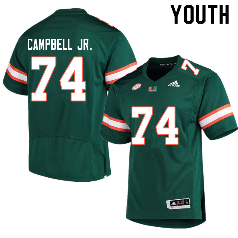 Adidas Miami Hurricanes Youth #74 John Campbell Jr. College Football Jerseys Sale-Green - Click Image to Close